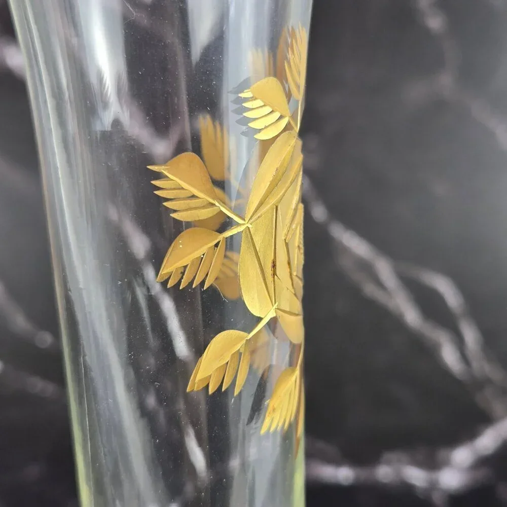 Vintage Ransgil Crystal Bud Vase Gold Gilt Rose on Front 1940's-1950's MCM